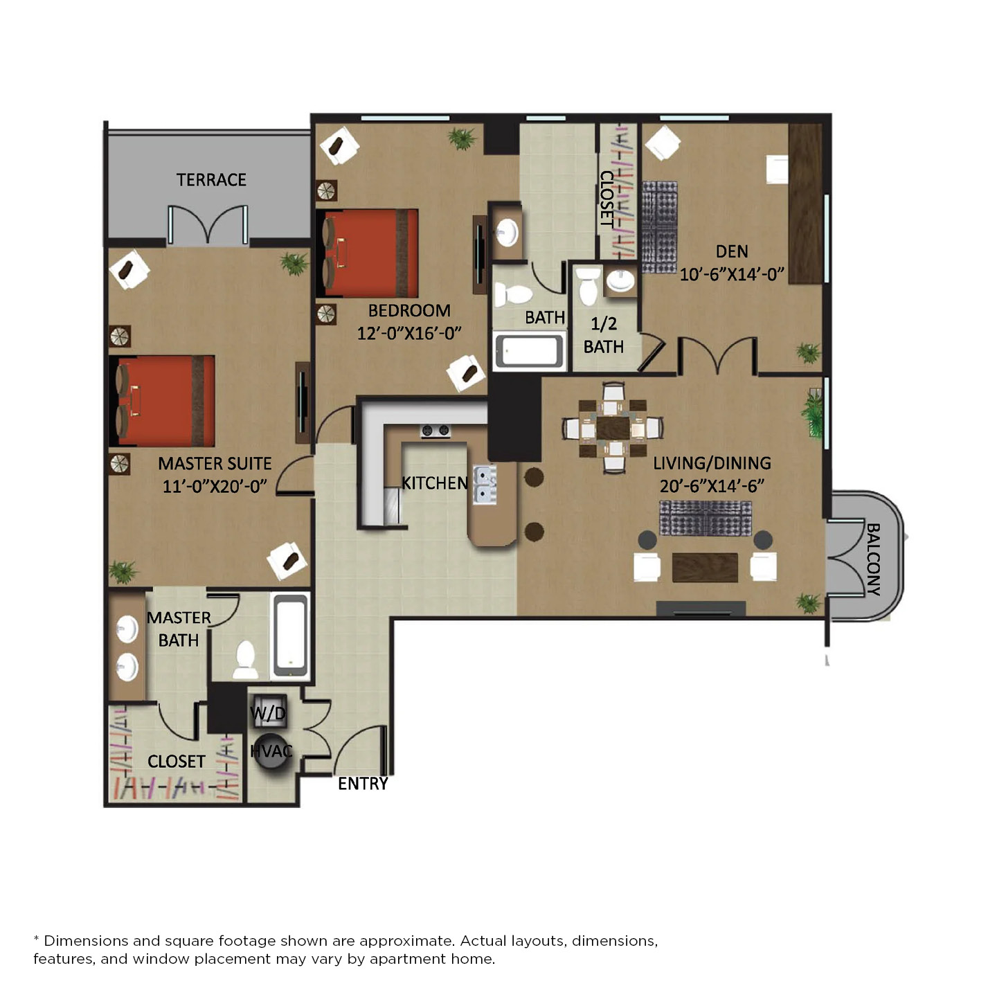Palm Tower 2/2.5 Den floor plan